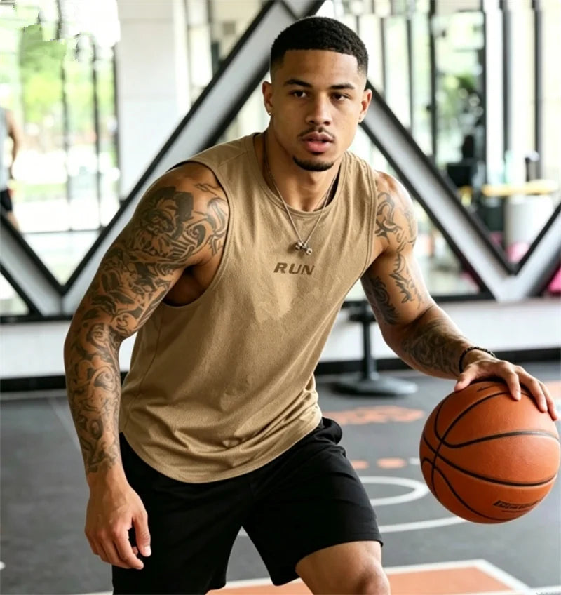RUN Men's Summer Fitness Vests, Fitness Training Clothes, Speed Fitness, Loose Sleeveless Shirts, Men's Fashion Basketball Vests
