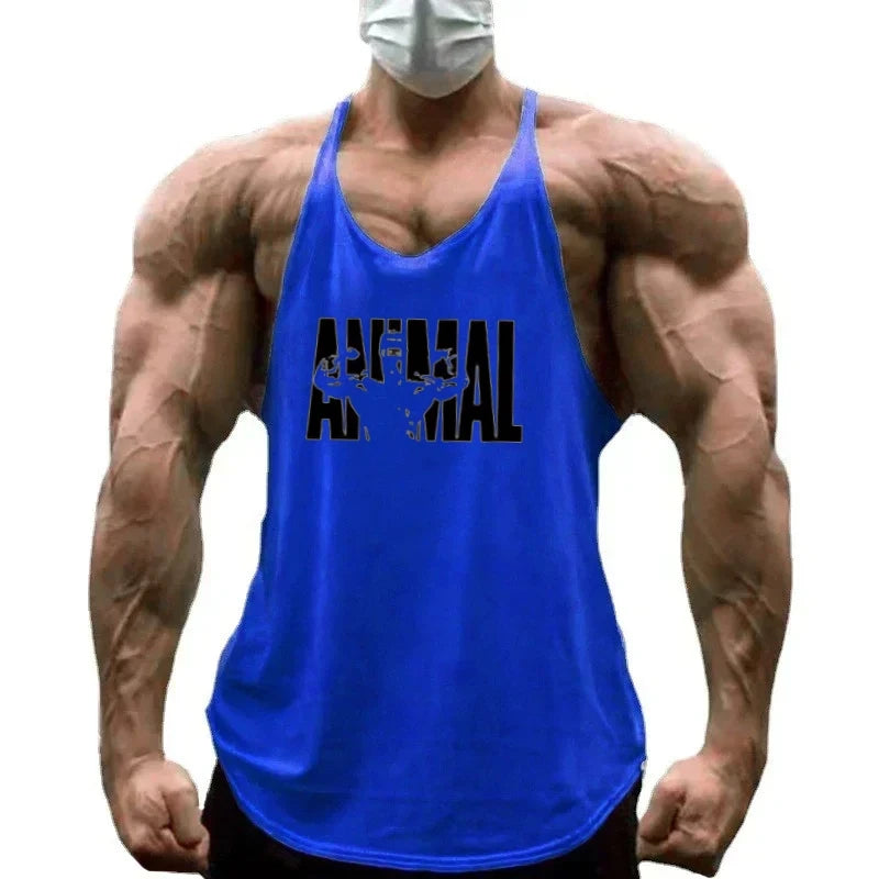 Strength Printed Men's Stringer Vest - Cotton Breathable Y - Fitness Back Fitness Wear, Intensive Training and Fitness Style