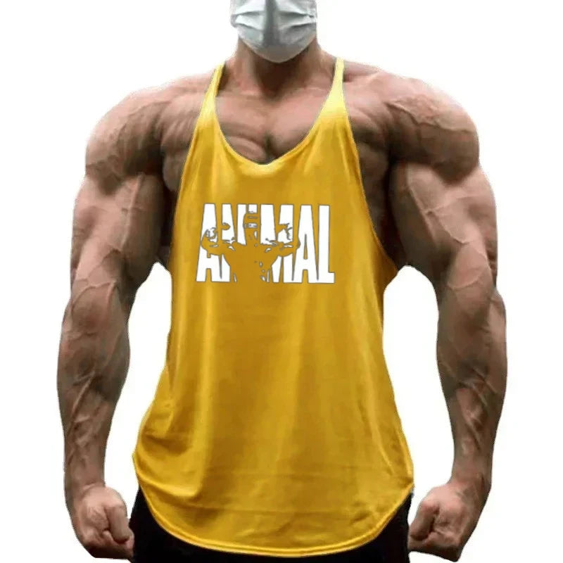 Strength Printed Men's Stringer Vest - Cotton Breathable Y - Fitness Back Fitness Wear, Intensive Training and Fitness Style