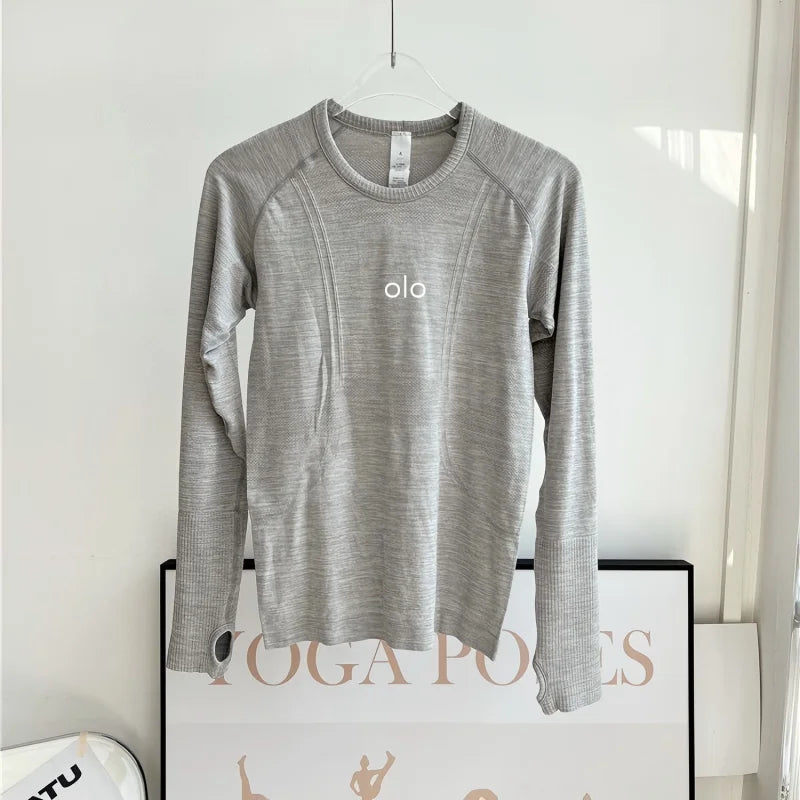 Fitness top yoga suit, women's tight fitting long sleeved slim fit outerwear for training, running, breathable sports t-shirt