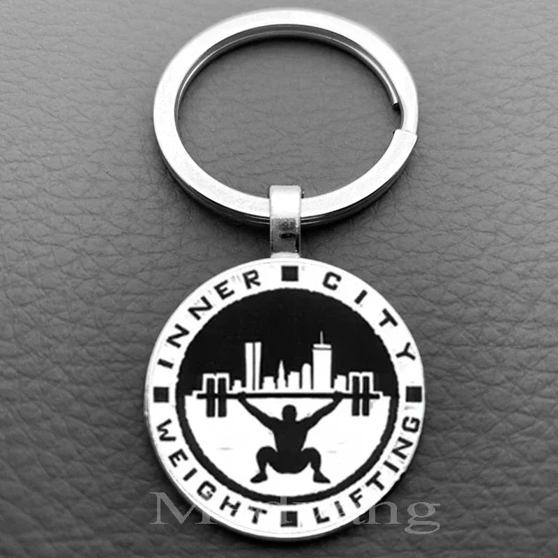 Weightlifting Fitness Pattern Keychain Loves Fitness Men and Women Exclusive Glass Round Keychain Gift for Fitness Club