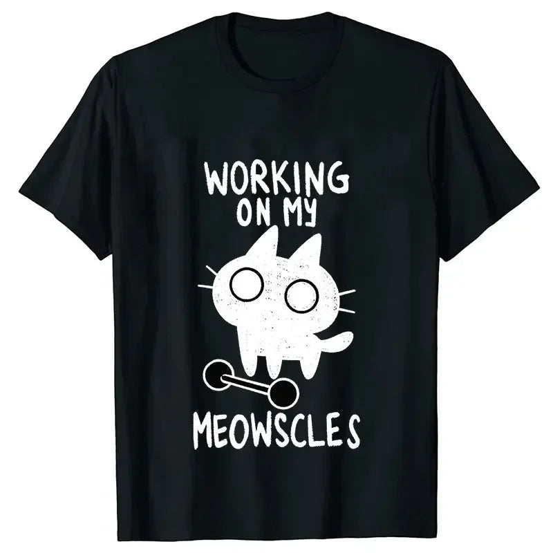 Fitness Cat Print T-shirts for Women Men Summer Casual Fashion Funny Streetwear Tops Loose Crew Neck Short Sleeve T-shirts