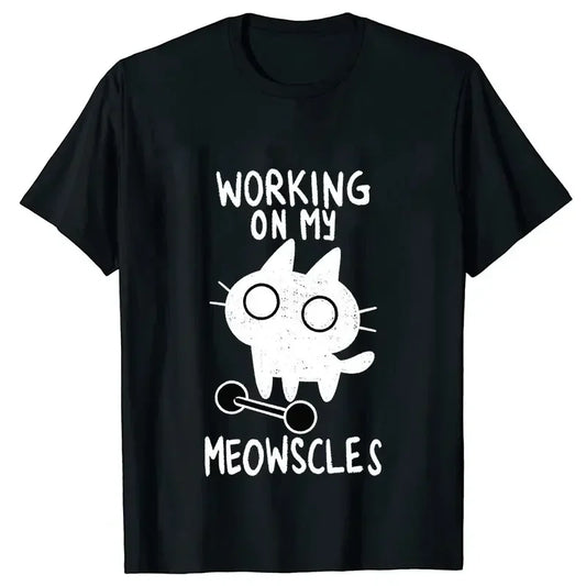 Fitness Cat Print T-shirts for Women Men Summer Casual Fashion Funny Streetwear Tops Loose Crew Neck Short Sleeve T-shirts