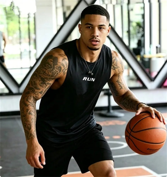 RUN Men's Summer Fitness Vests, Fitness Training Clothes, Speed Fitness, Loose Sleeveless Shirts, Men's Fashion Basketball Vests