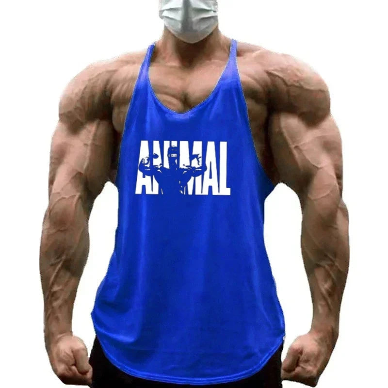 Strength Printed Men's Stringer Vest - Cotton Breathable Y - Fitness Back Fitness Wear, Intensive Training and Fitness Style