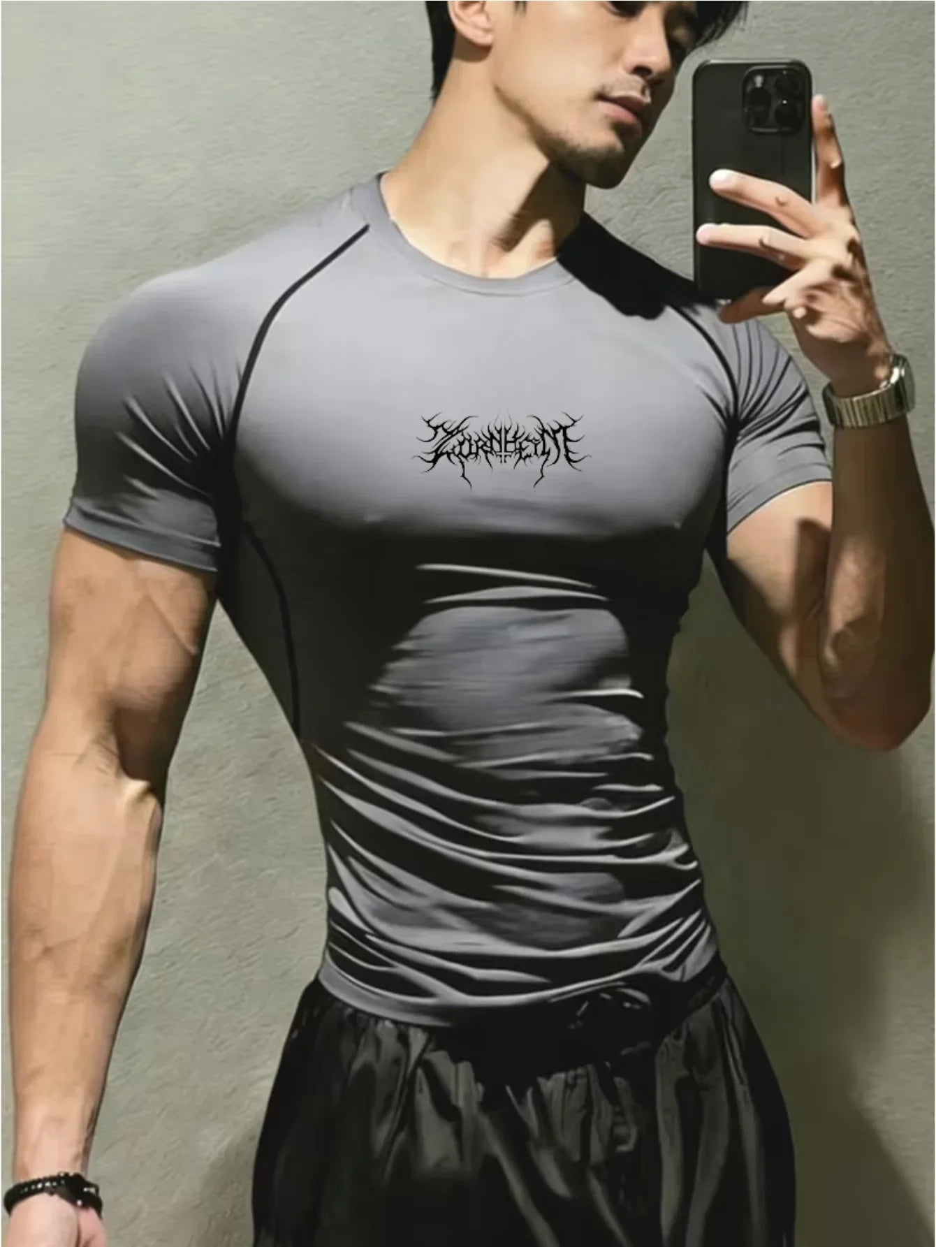New men's and women's fitness clothes, Gothic line printing, elastic quick drying breathable fabric suitable for fitness