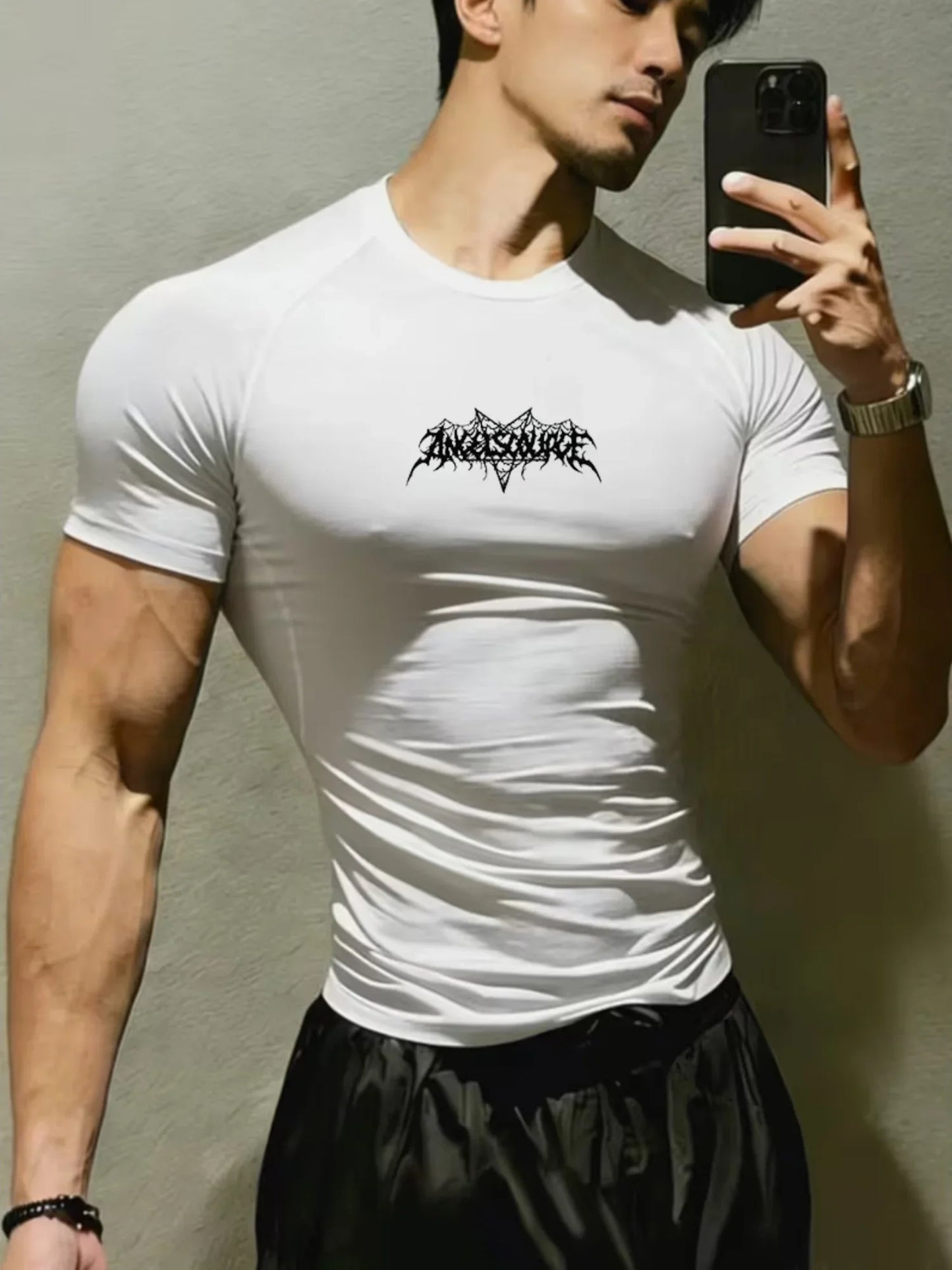 New men's and women's fitness clothes, Gothic line printing, elastic quick drying breathable fabric suitable for fitness