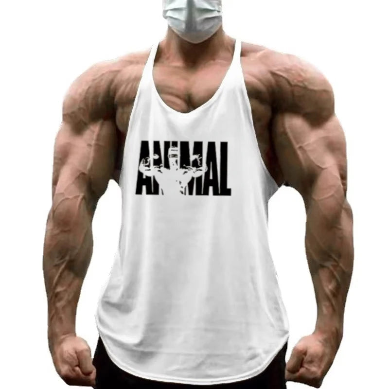 Strength Printed Men's Stringer Vest - Cotton Breathable Y - Fitness Back Fitness Wear, Intensive Training and Fitness Style