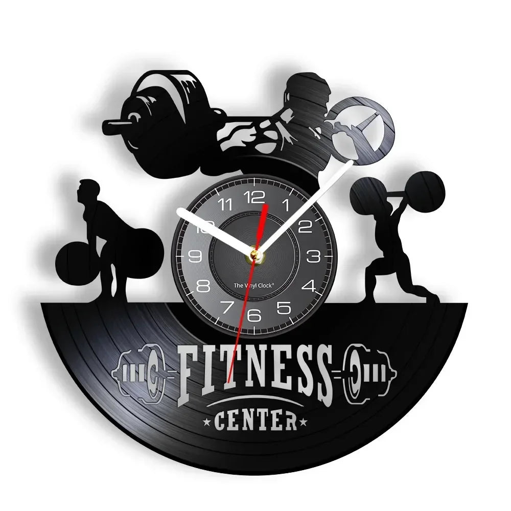 Fitness Equipment Theme Vinyl Record Fitness Wall Clock Home Decoration Gym Wall Mounted Modern Fitness Watch