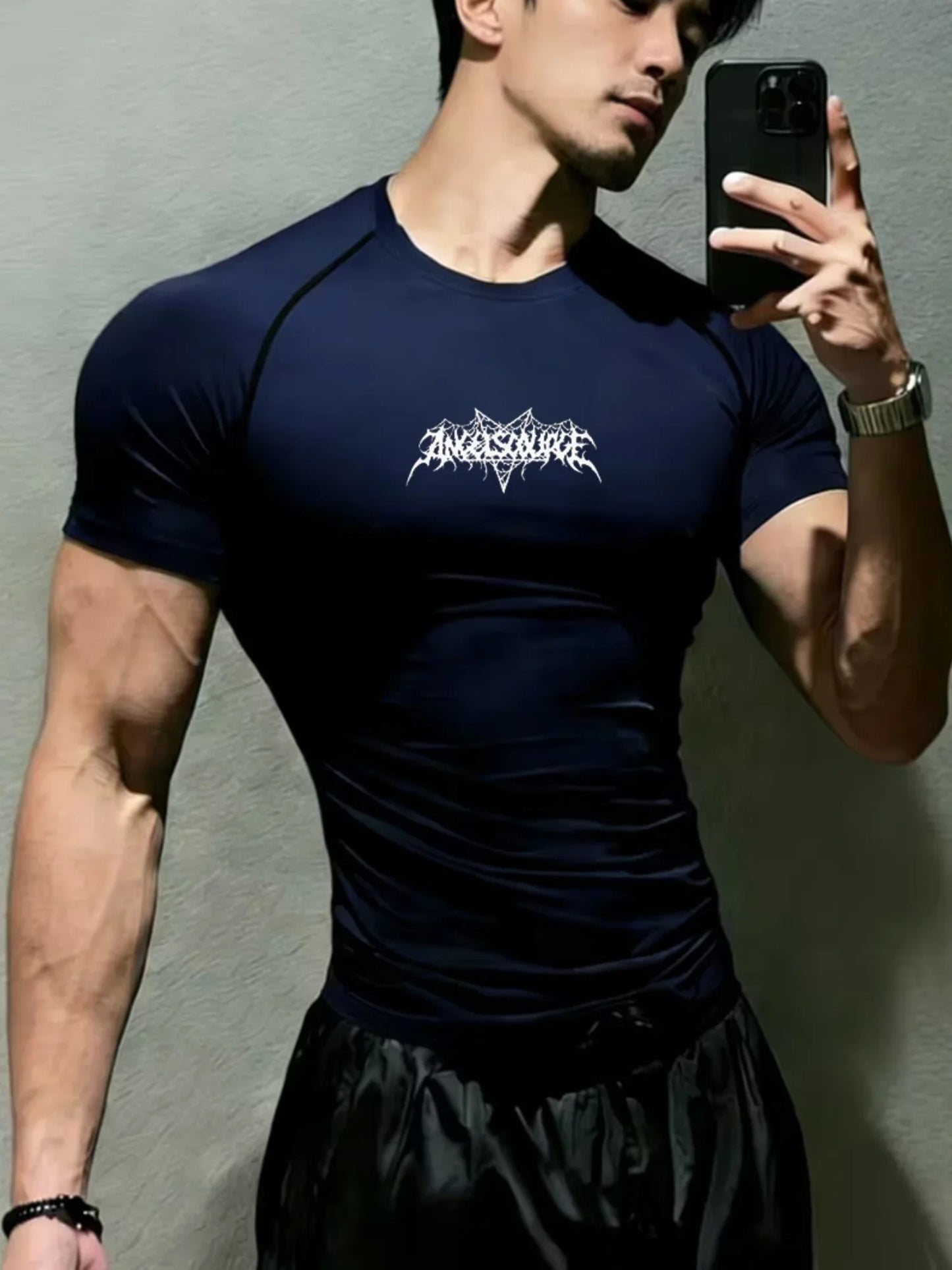 New men's and women's fitness clothes, Gothic line printing, elastic quick drying breathable fabric suitable for fitness