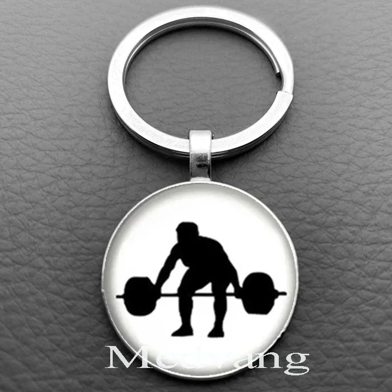 Weightlifting Fitness Pattern Keychain Loves Fitness Men and Women Exclusive Glass Round Keychain Gift for Fitness Club
