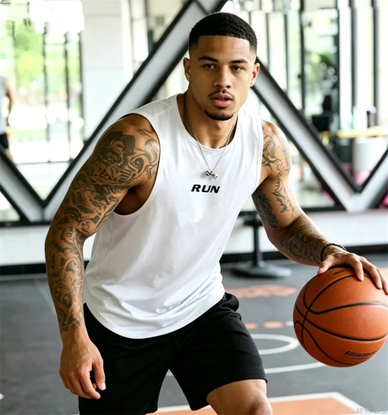 RUN Men's Summer Fitness Vests, Fitness Training Clothes, Speed Fitness, Loose Sleeveless Shirts, Men's Fashion Basketball Vests
