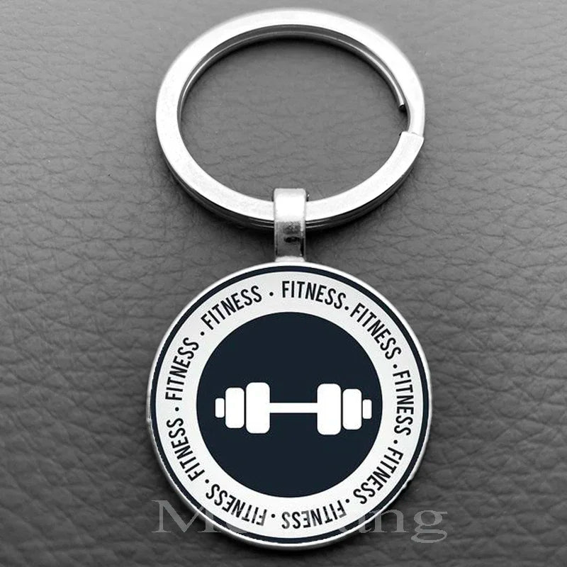 Weightlifting Fitness Pattern Keychain Loves Fitness Men and Women Exclusive Glass Round Keychain Gift for Fitness Club
