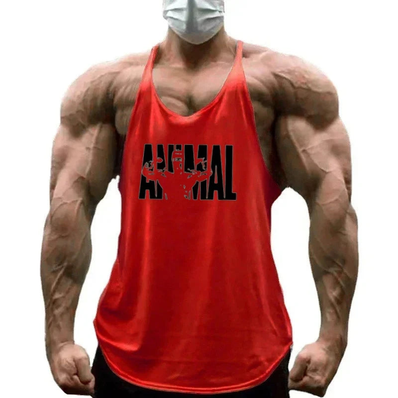 Strength Printed Men's Stringer Vest - Cotton Breathable Y - Fitness Back Fitness Wear, Intensive Training and Fitness Style