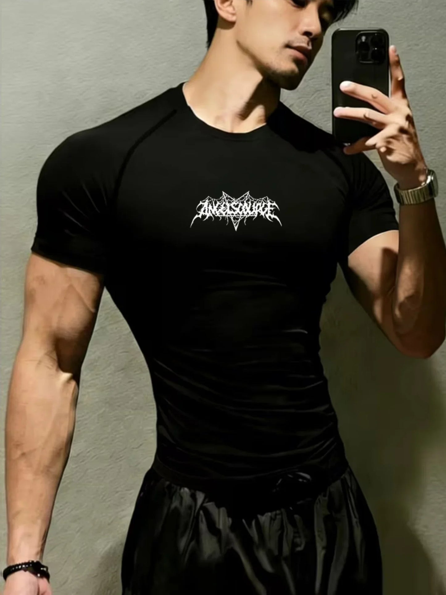 New men's and women's fitness clothes, Gothic line printing, elastic quick drying breathable fabric suitable for fitness