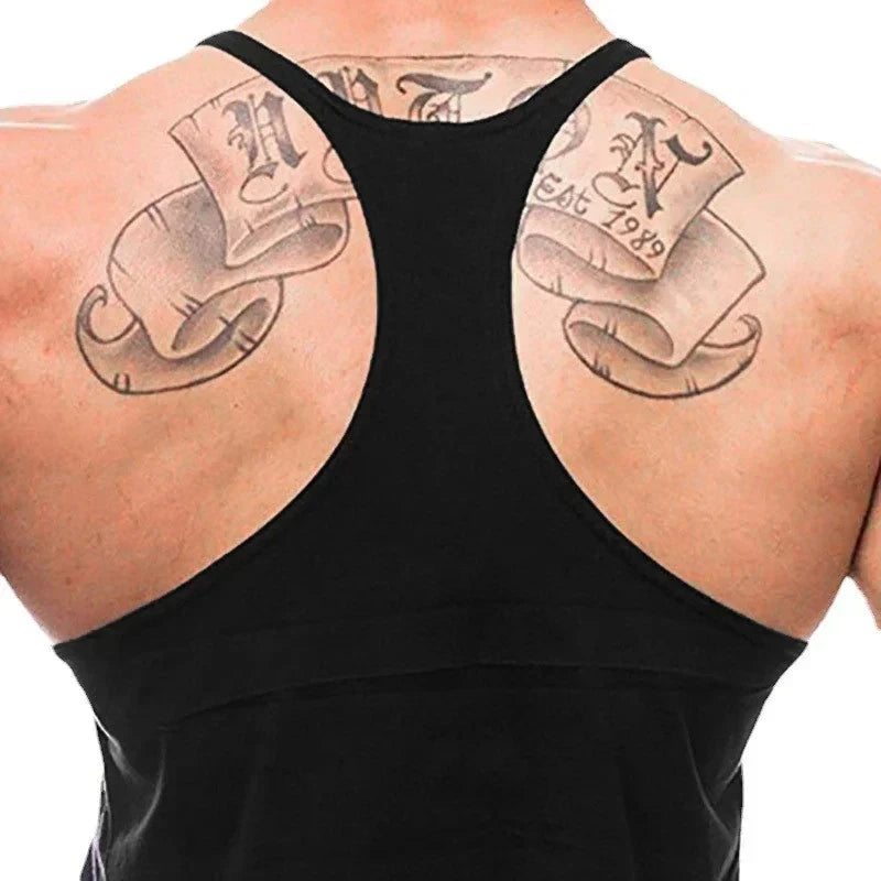Strength Printed Men's Stringer Vest - Cotton Breathable Y - Fitness Back Fitness Wear, Intensive Training and Fitness Style