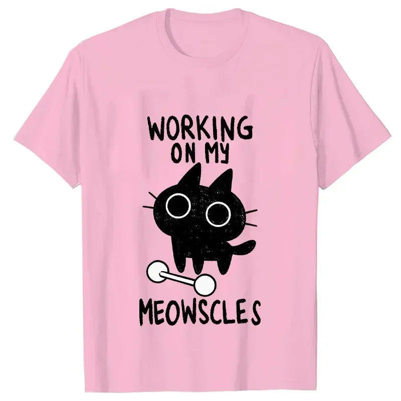 Fitness Cat Print T-shirts for Women Men Summer Casual Fashion Funny Streetwear Tops Loose Crew Neck Short Sleeve T-shirts