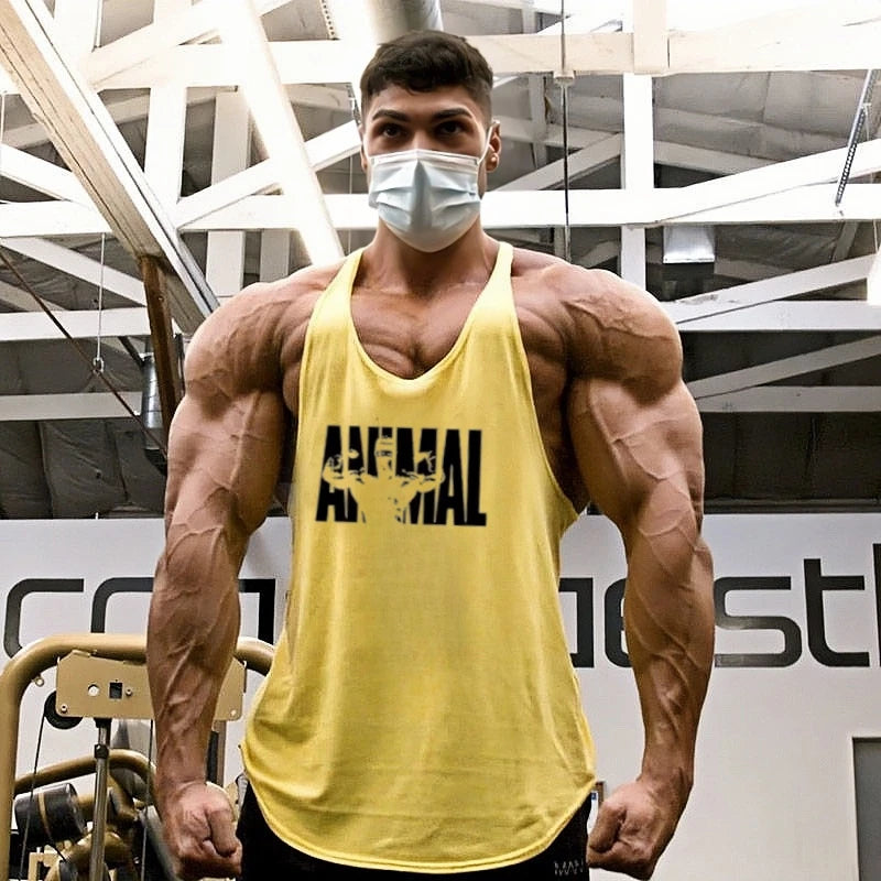 Strength Printed Men's Stringer Vest - Cotton Breathable Y - Fitness Back Fitness Wear, Intensive Training and Fitness Style