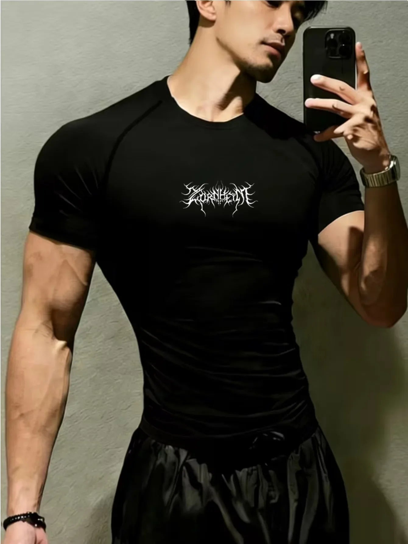 New men's and women's fitness clothes, Gothic line printing, elastic quick drying breathable fabric suitable for fitness