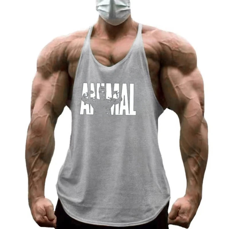 Strength Printed Men's Stringer Vest - Cotton Breathable Y - Fitness Back Fitness Wear, Intensive Training and Fitness Style