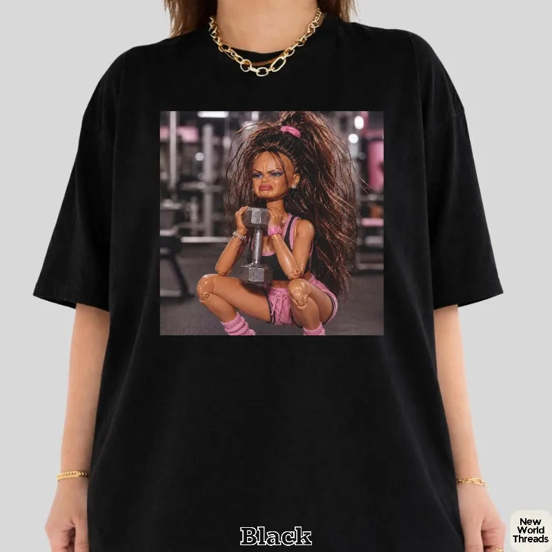 Fitness Doll Face Emoji T-shirt: Satirical and Humorous Fitness Doll Pattern T-shirt Summer Edition, Casual Men's T-shirt