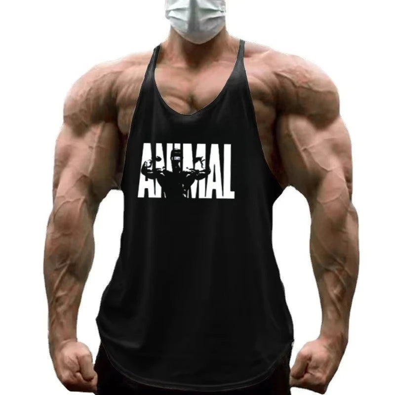 Strength Printed Men's Stringer Vest - Cotton Breathable Y - Fitness Back Fitness Wear, Intensive Training and Fitness Style