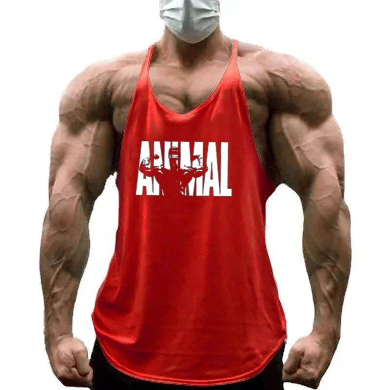 Strength Printed Men's Stringer Vest - Cotton Breathable Y - Fitness Back Fitness Wear, Intensive Training and Fitness Style