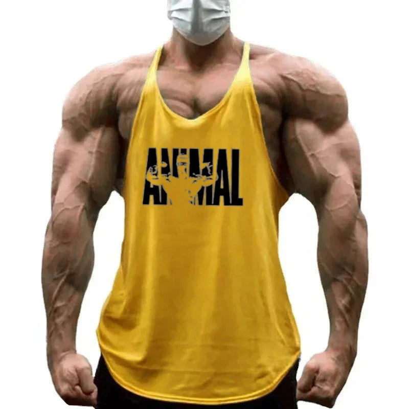Strength Printed Men's Stringer Vest - Cotton Breathable Y - Fitness Back Fitness Wear, Intensive Training and Fitness Style