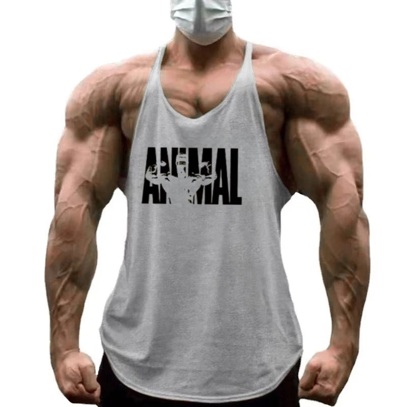 Strength Printed Men's Stringer Vest - Cotton Breathable Y - Fitness Back Fitness Wear, Intensive Training and Fitness Style