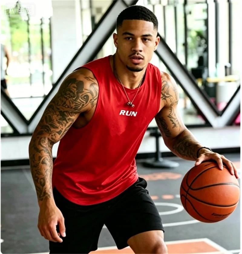 RUN Men's Summer Fitness Vests, Fitness Training Clothes, Speed Fitness, Loose Sleeveless Shirts, Men's Fashion Basketball Vests