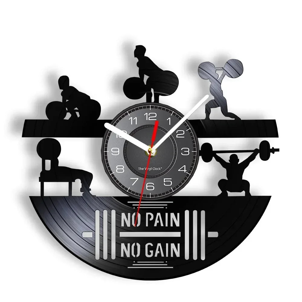 Fitness Equipment Theme Vinyl Record Fitness Wall Clock Home Decoration Gym Wall Mounted Modern Fitness Watch