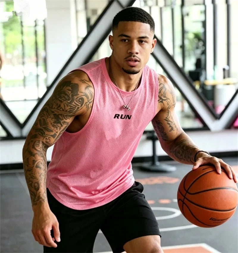 RUN Men's Summer Fitness Vests, Fitness Training Clothes, Speed Fitness, Loose Sleeveless Shirts, Men's Fashion Basketball Vests