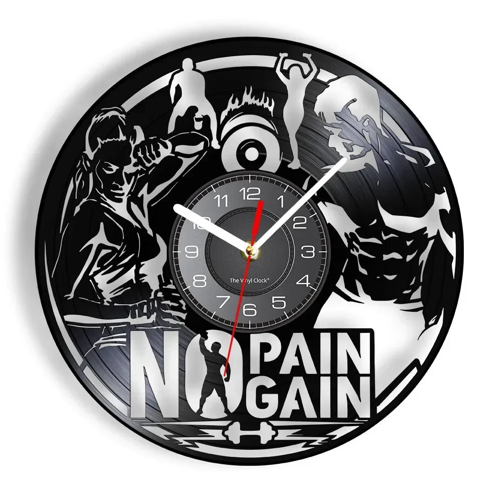 Fitness Equipment Theme Vinyl Record Fitness Wall Clock Home Decoration Gym Wall Mounted Modern Fitness Watch