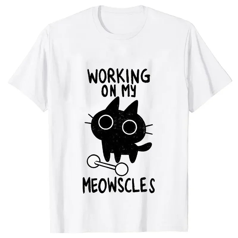 Fitness Cat Print T-shirts for Women Men Summer Casual Fashion Funny Streetwear Tops Loose Crew Neck Short Sleeve T-shirts
