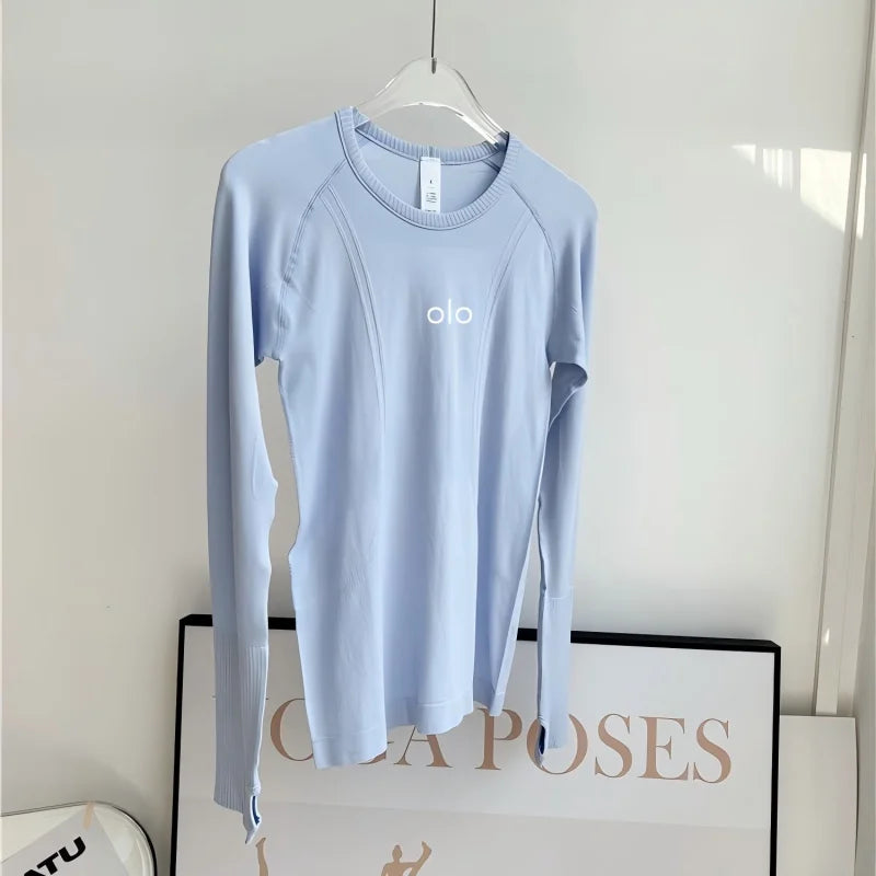 Fitness top yoga suit, women's tight fitting long sleeved slim fit outerwear for training, running, breathable sports t-shirt