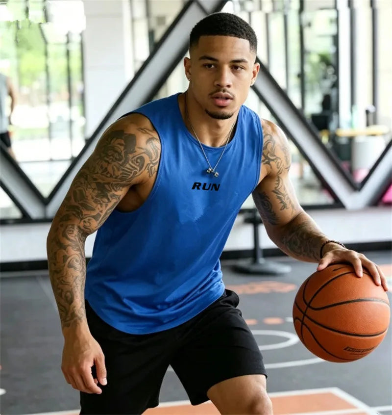 RUN Men's Summer Fitness Vests, Fitness Training Clothes, Speed Fitness, Loose Sleeveless Shirts, Men's Fashion Basketball Vests