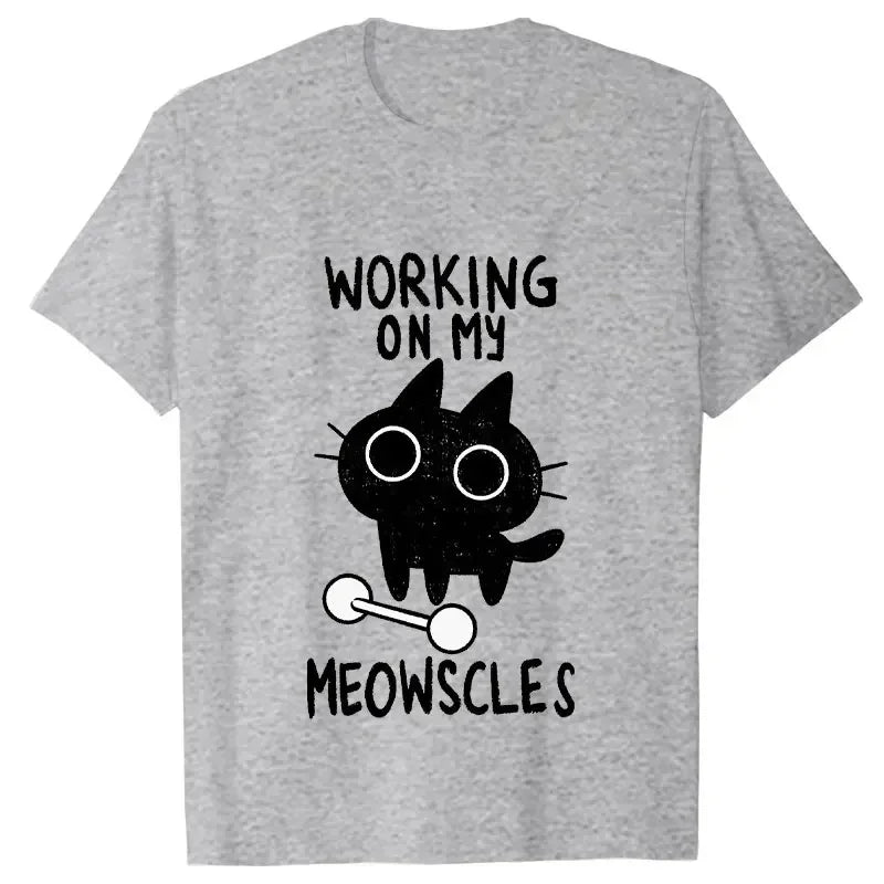 Fitness Cat Print T-shirts for Women Men Summer Casual Fashion Funny Streetwear Tops Loose Crew Neck Short Sleeve T-shirts