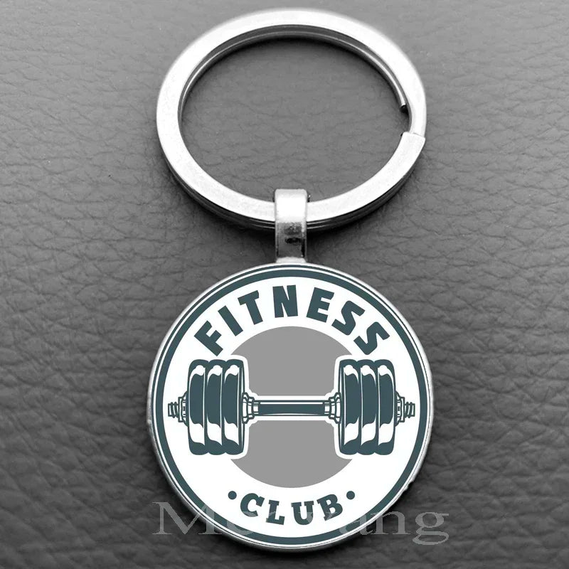 Weightlifting Fitness Pattern Keychain Loves Fitness Men and Women Exclusive Glass Round Keychain Gift for Fitness Club