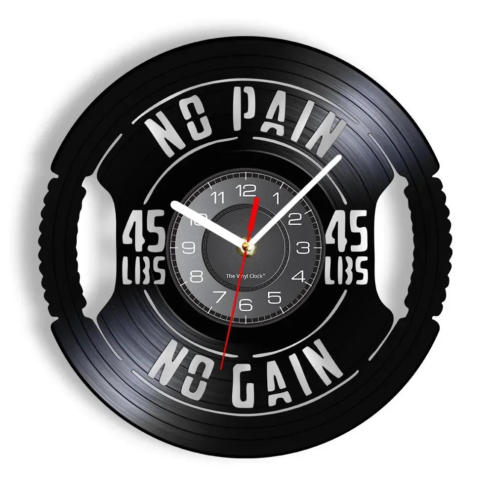 Fitness Equipment Theme Vinyl Record Fitness Wall Clock Home Decoration Gym Wall Mounted Modern Fitness Watch