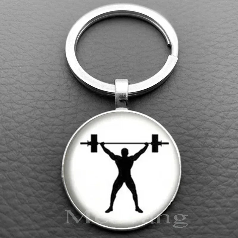 Weightlifting Fitness Pattern Keychain Loves Fitness Men and Women Exclusive Glass Round Keychain Gift for Fitness Club