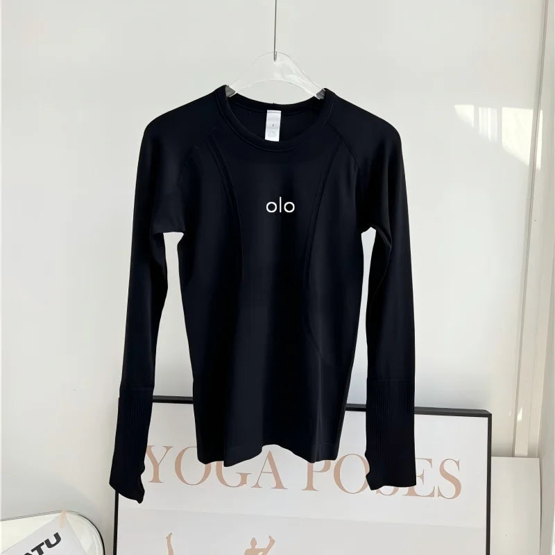 Fitness top yoga suit, women's tight fitting long sleeved slim fit outerwear for training, running, breathable sports t-shirt