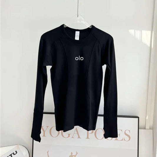 Fitness top yoga suit, women's tight fitting long sleeved slim fit outerwear for training, running, breathable sports t-shirt