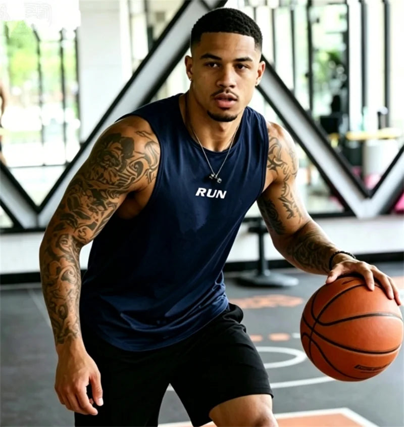 RUN Men's Summer Fitness Vests, Fitness Training Clothes, Speed Fitness, Loose Sleeveless Shirts, Men's Fashion Basketball Vests
