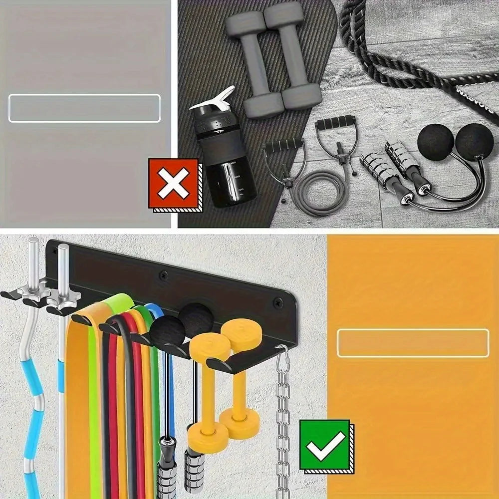 [Fitness Equipment Organizer] Multifunctional Black Iron Wall-Mounted Fitness Equipment Organizer - Perfect Gift for Home Gym