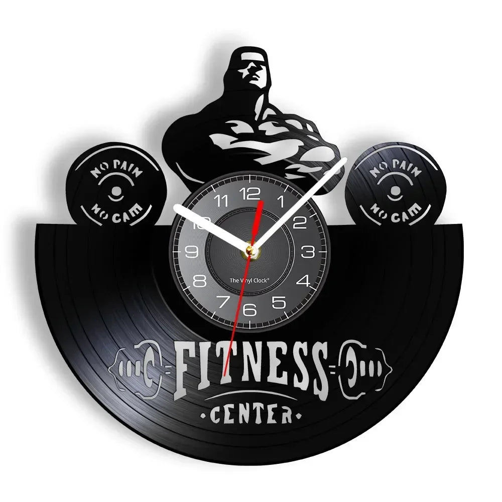 Fitness Equipment Theme Vinyl Record Fitness Wall Clock Home Decoration Gym Wall Mounted Modern Fitness Watch
